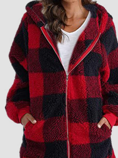 Plaid Zip Up Hooded Jacket with Pockets – Happy Elevations