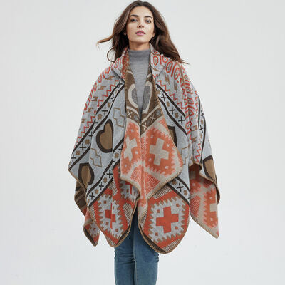 Jacquard Pattern Hooded Shawl